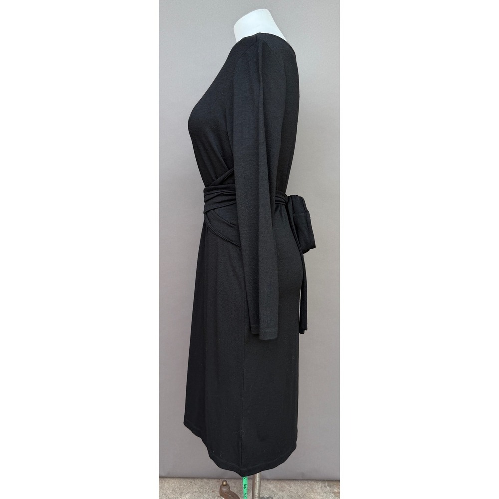 Talbots Black Long Sleeve Wrap Waist Midi Dress Large NEW Wool Desk to Dinner - Picture 8 of 13